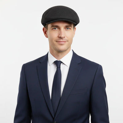 Black Wool Grandad Flat Cap