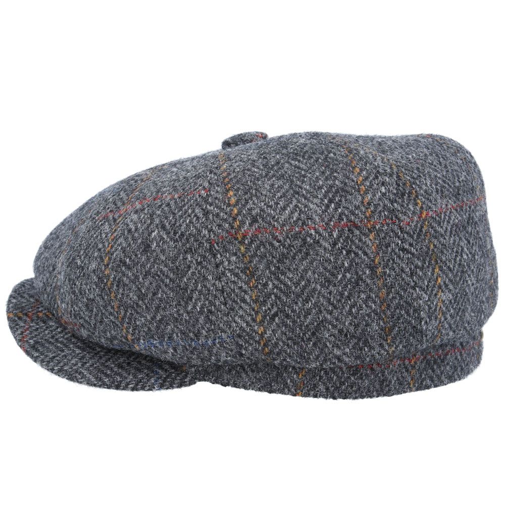 Italian Wool Newsboy Cap in Charcoal. Handcrafted from 100% Italian Wool with a vintage look. Available in multiple sizes. Order now for timeless style!