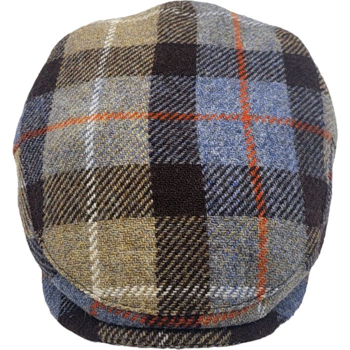Front view of 100% wool tartan checked flat cap by Novella Hats
