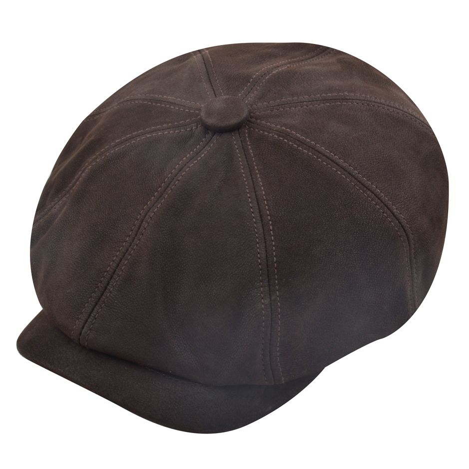 Leather Cabbie Newsboy Cap - Brown