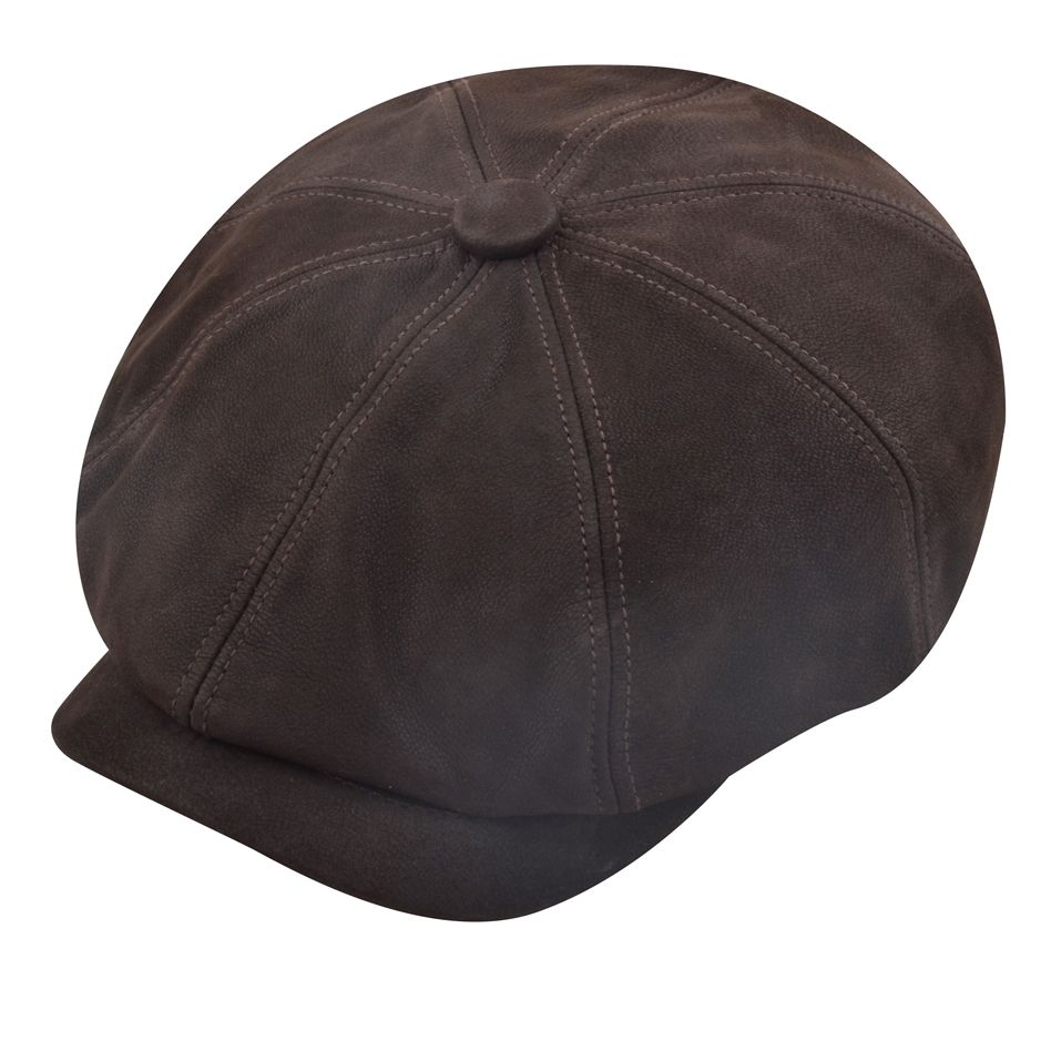 Leather Cabbie Newsboy Cap - Brown