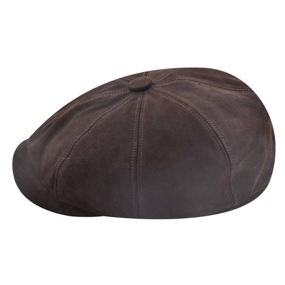 Leather Cabbie Newsboy Cap - Brown