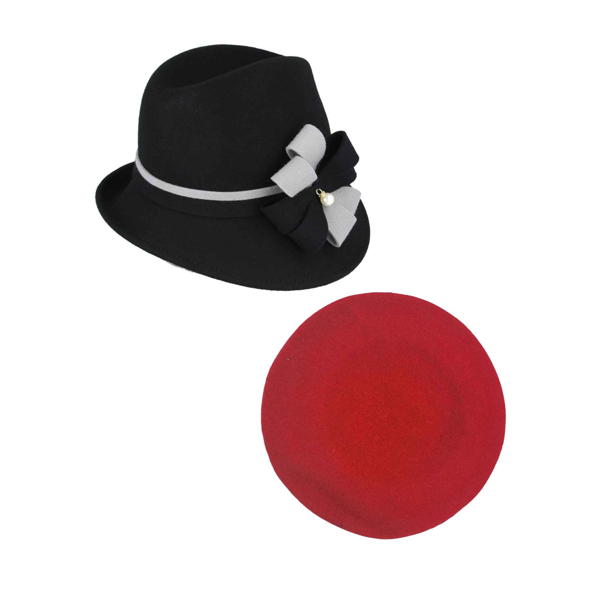 Cloche hat and wool beret bundle front view by Novella Hats