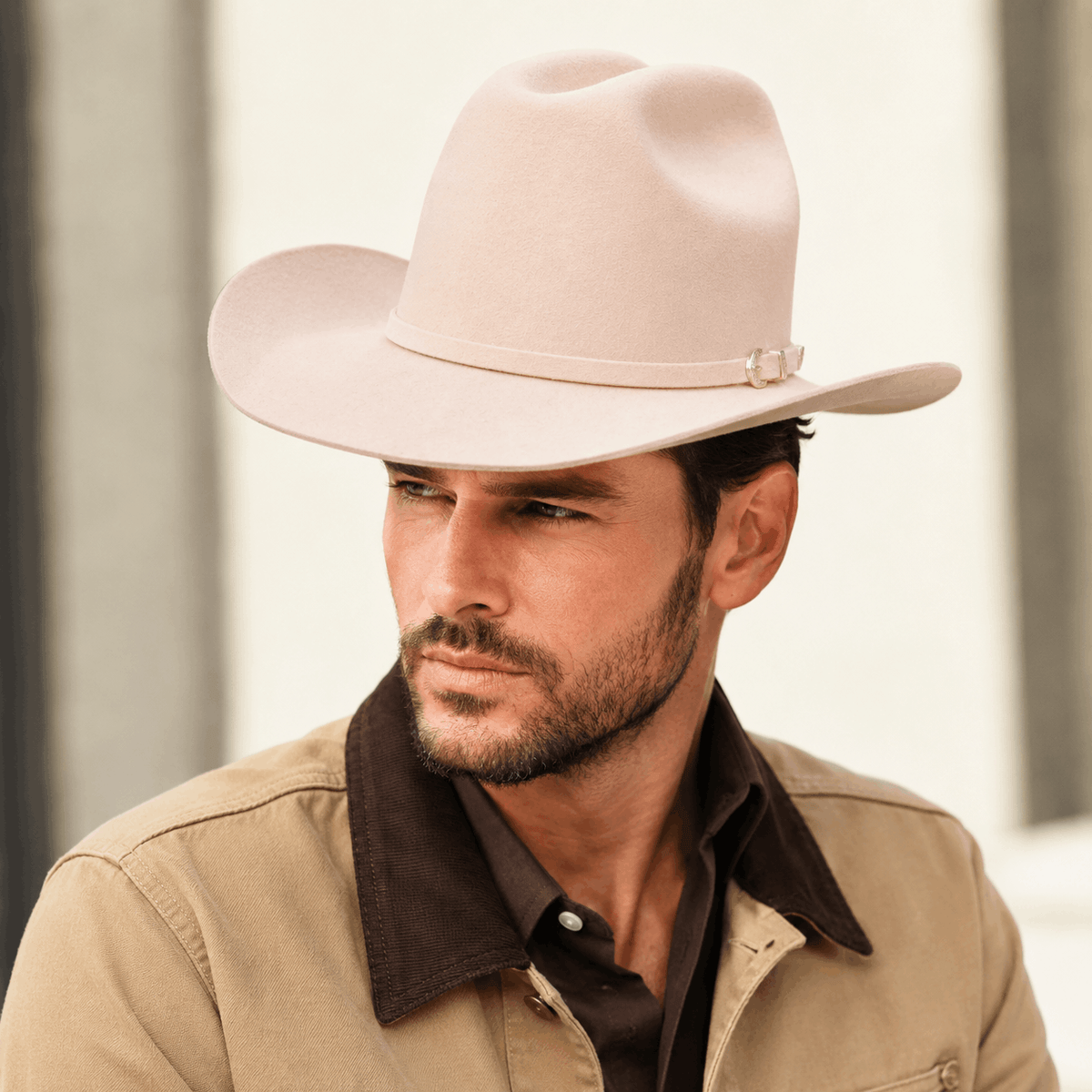 Wool Cattleman Cowboy Hat with Silver-Tone Western Buckle Hatband