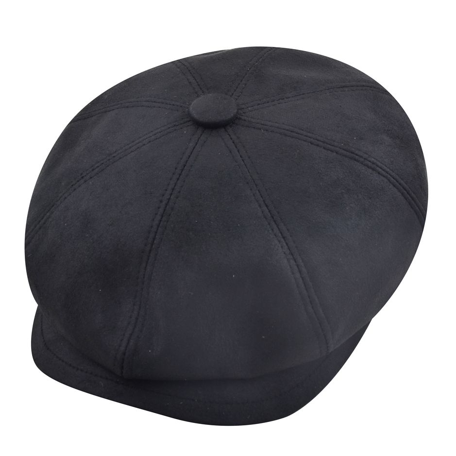 Leather Cabbie Newsboy Cap - Black