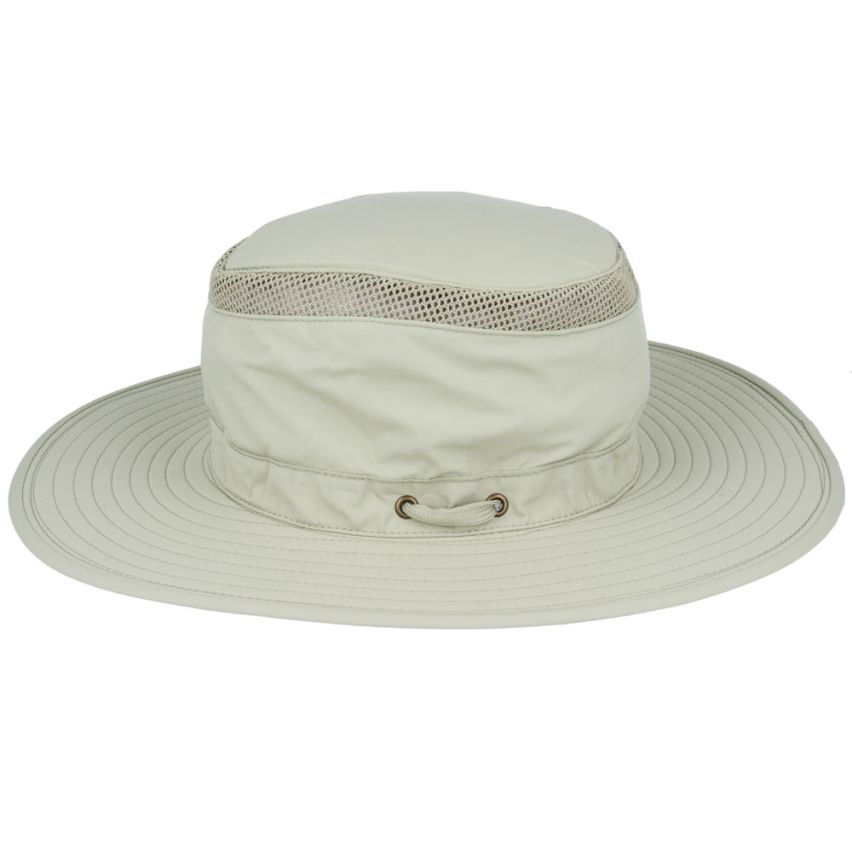 1.	Front view of Airflo packable polyester sun hat in natural colour by Novella Hats