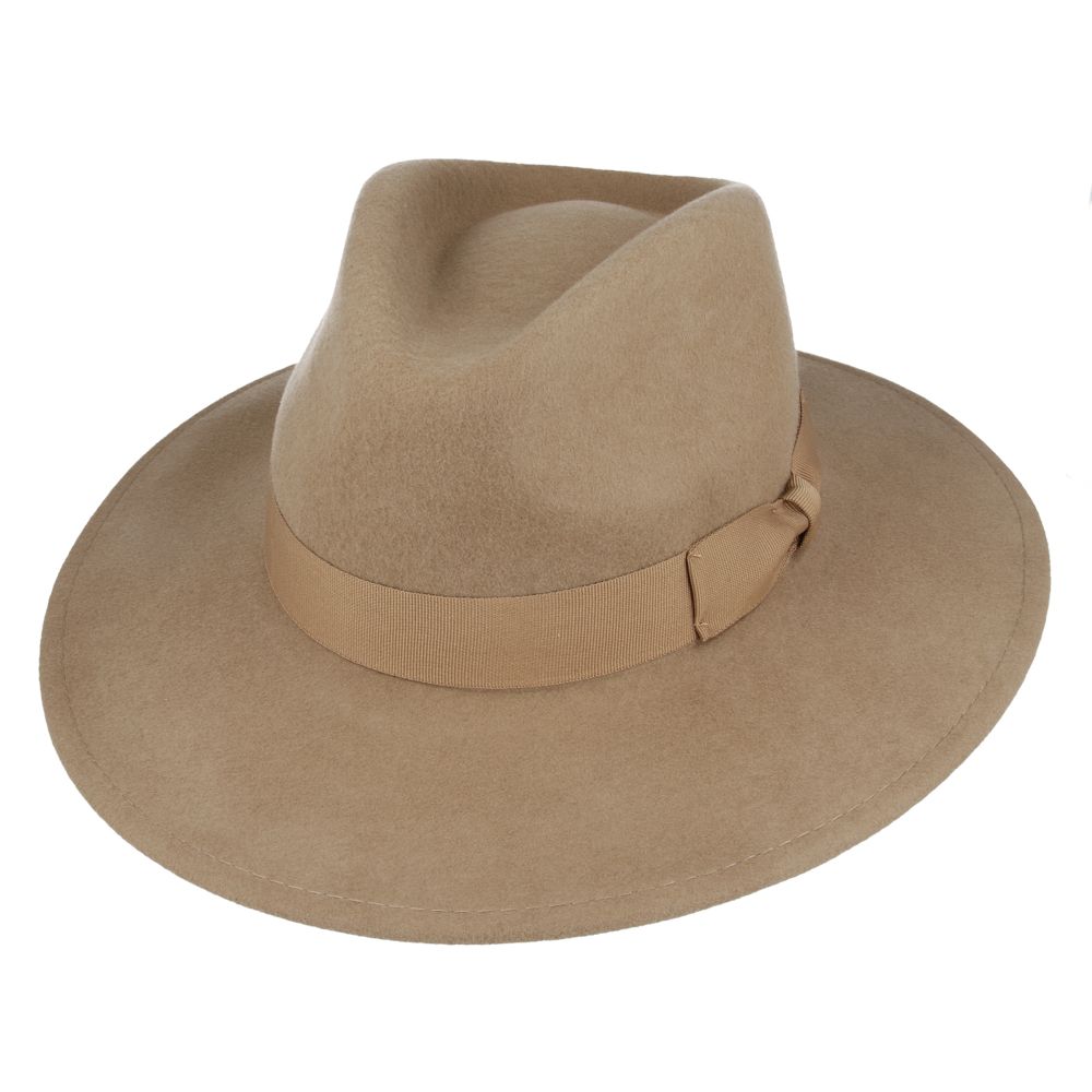 The Wide Brim Wool Crushable Fedora is a versatile, classic hat with an A-line shaped brim. This crushable and water-resistant fedora is perfect for travel—simply pack it, shake it, and wear it. The snap brim allows for different styling options, making it both dressy and practical. Hat Details: Material: 100% Wool.