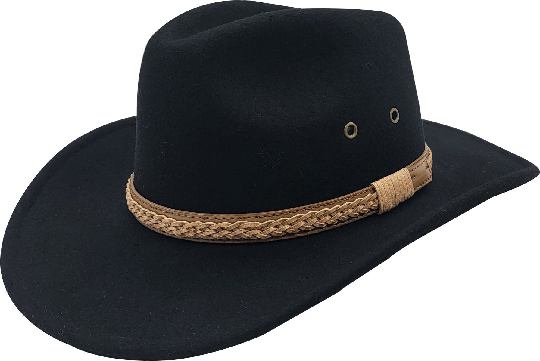 Western style with our handmade 100% wool felt cowboy hat. Crushable, water-repellent, and supremely comfortable. Features wide brim for sun protection and high crown for ventilation. Available in Black, Brown, Olive-Green, and White, sizes S/M and L/XL. Durable, practical, and timelessly stylish for any cowboy.