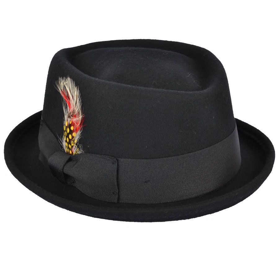 Crushable Wool Felt Diamond Crown Pork Pie Hat. Perfect for travel, this handmade hat features a comfortable cotton sweatband and a removable feather. Available in multiple sizes.

Our Crushable Wool Felt Diamond Crown Pork Pie Hat is packable &amp; perfect for travel, casual wear &amp; special occasions —just take it out of your suitcase, shake and shape, and it’s ready to wear.