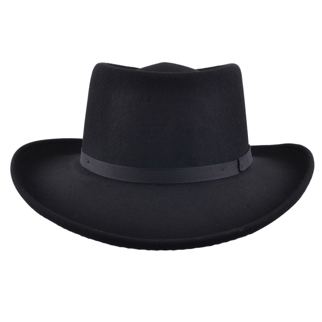 The Crushable Wool Felt Gambler Cowboy Hat with Black Band is a stylish and practical accessory, crafted from water-repellent, packable 100% wool felt. The Gambler shape features a round telescopic crown and a curved brim, making it a classic and distinctive choice. Finished with a comfortable cotton sweatband, this hat has a 10cm high crown and an 8.5cm wide brim, combining tradition with modern comfort.