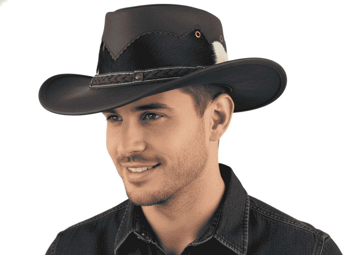 Genuine Leather Cowboy Hat - Fur Detail Western
