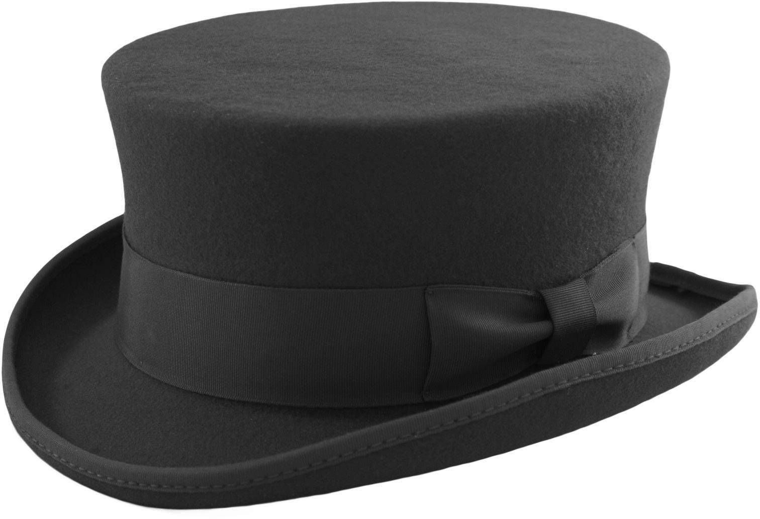 Luxurious 100% wool felt Very Tall Top Hat. 20cm height, satin lined. Black or Brown, sizes S-XL. Perfect for weddings, funerals, daily wear. Handmade quality. Hat Details: Style: Junior Top Hat Material: 100% Premium Wool Felt Height: 10cm Colors: Black, Red Sizes: XXS, S, M, L/XL Craftsmanship: Handmade, unmatched.