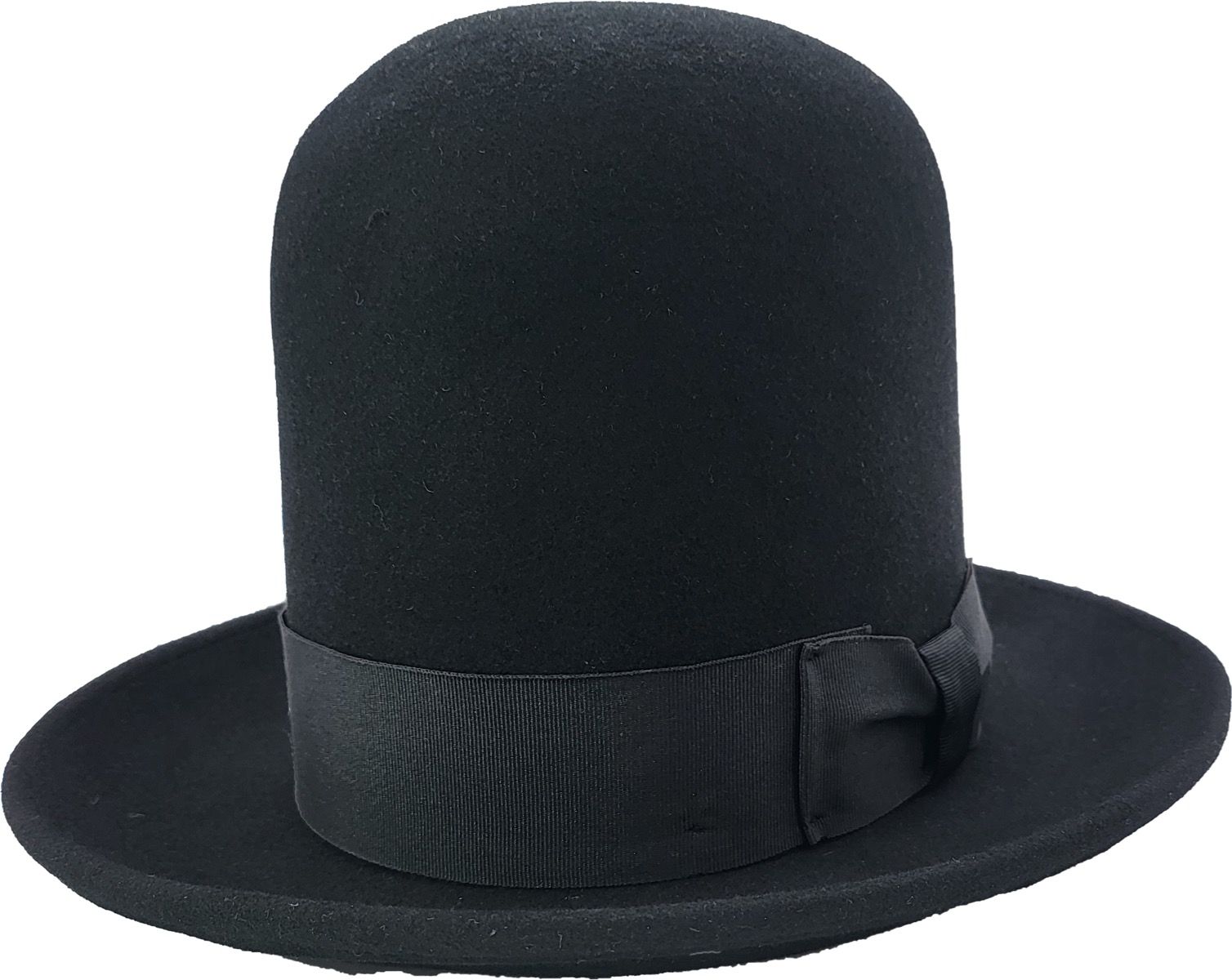 Black Handmade Oversized Tall Hat. Premium 100% wool construction with superior comfort. One size fits most, featuring an adjustable inner Velcro strap. Wrapped with a ribbon band and side bow. Available in Black, Burgundy, Teal, Mustard-Yellow, Camel-Brown, Royal-Blue. Unmatched quality for a timeless, unique look.