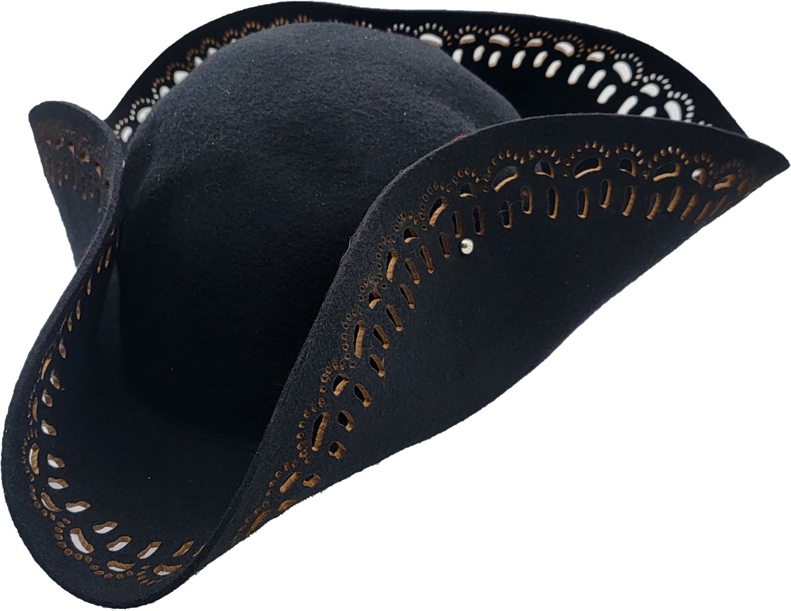 One-size Pirate Tricorn Hat for all. Ideal for Halloween, carnival, theatre. Black & Burgundy. Lightweight, comfortable. Perfect for pirate themes, photo shoots.