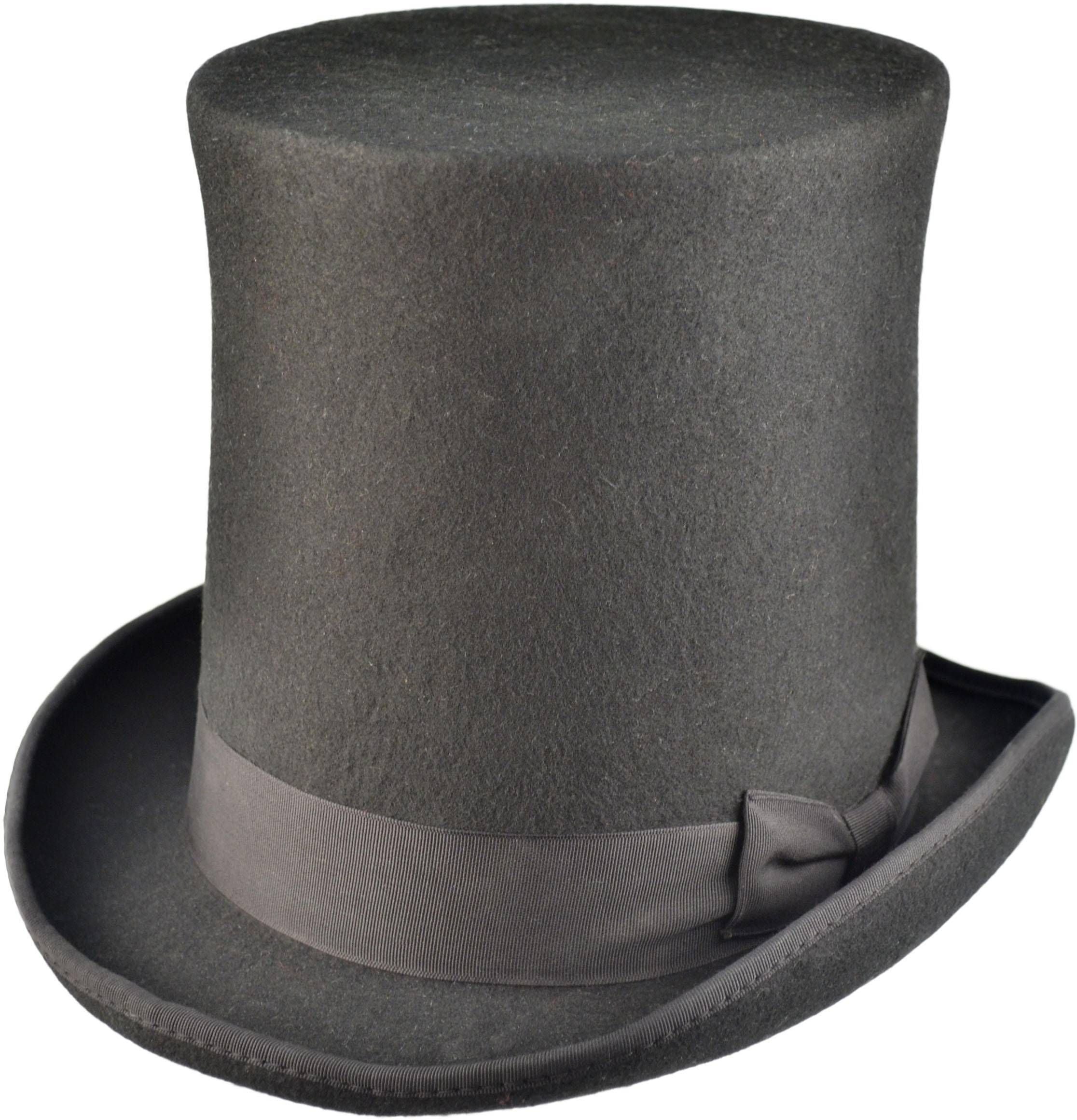 A historical tribute - this 20cm tall stovepipe hat captures the iconic Abraham Lincoln style. Handmade from pure wool felt with satin lining, it's perfect for weddings and Victorian events. Features the classic high crown and ribbon band. A true piece of heritage crafted for modern formal wear.