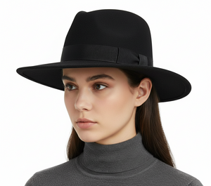 Black Wide Brim Wool Felt Fedora Hat