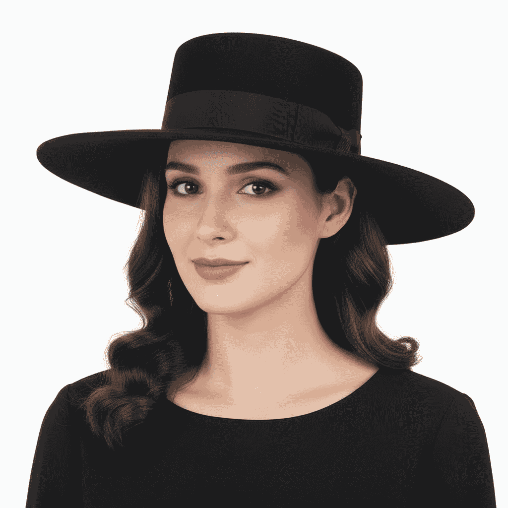  Black Wide Stiff Brim Wool Pork Pie Hat | Handmade | Comfortable Cotton Sweatband