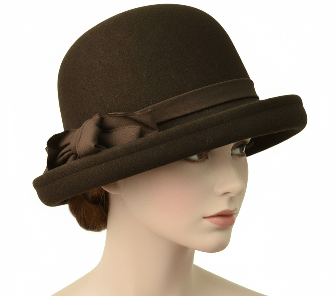 Women's Vintage Wool Felt Cloche Hat - Brown
