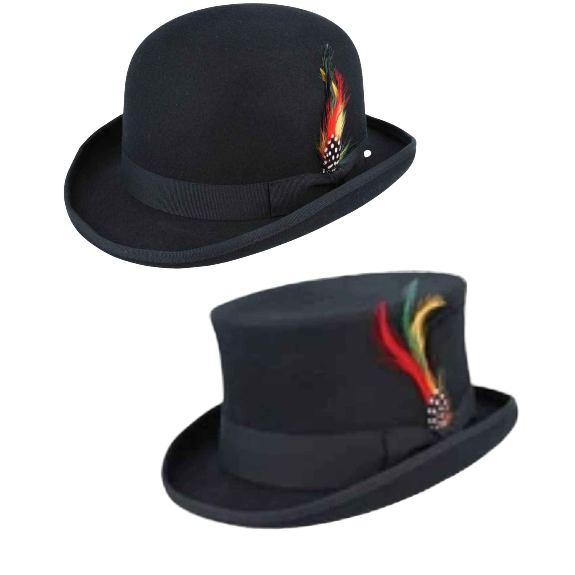 Bowler and top hat bundle front view in wool felt by Novella Hats