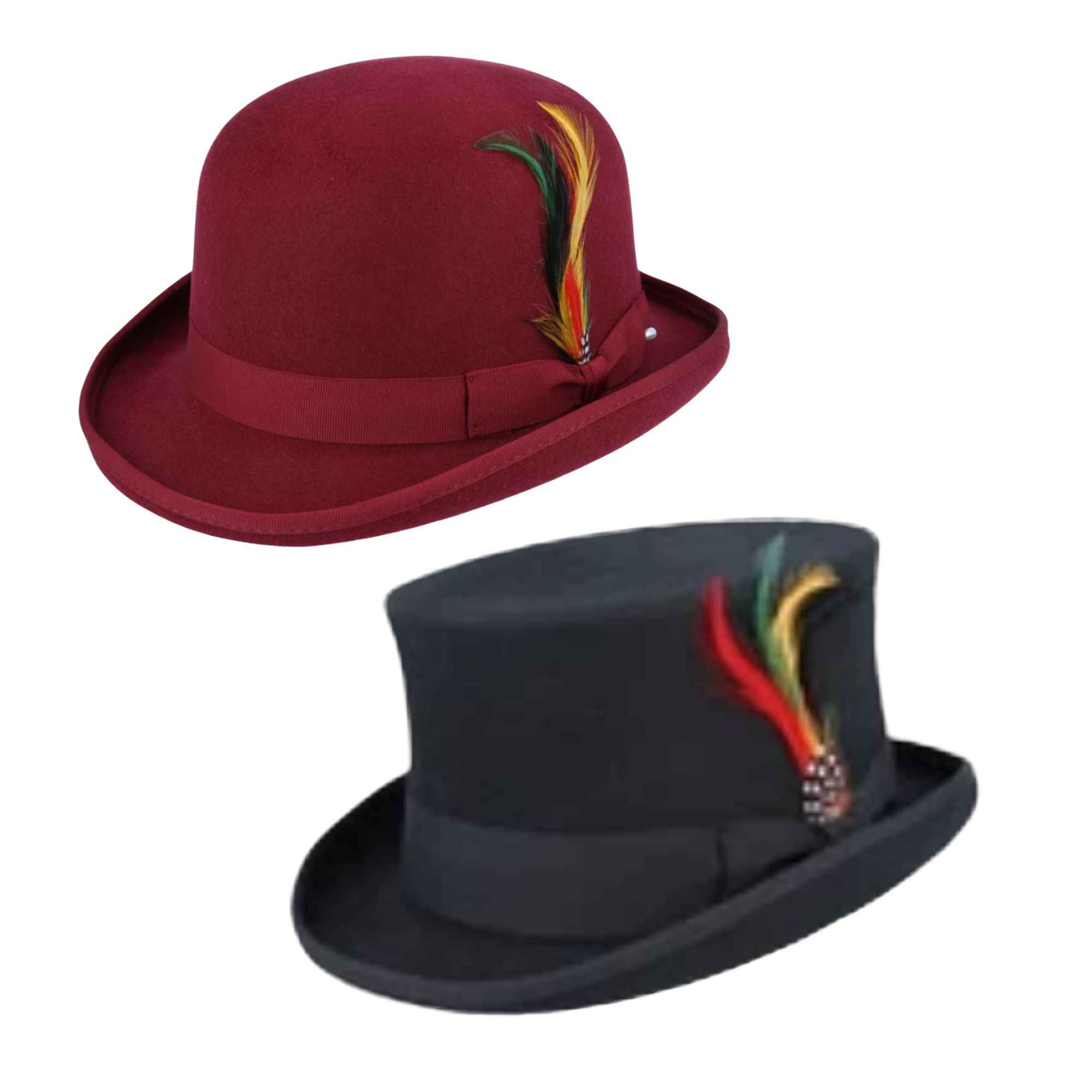 Bowler and top hat bundle front view in wool felt by Novella Hats