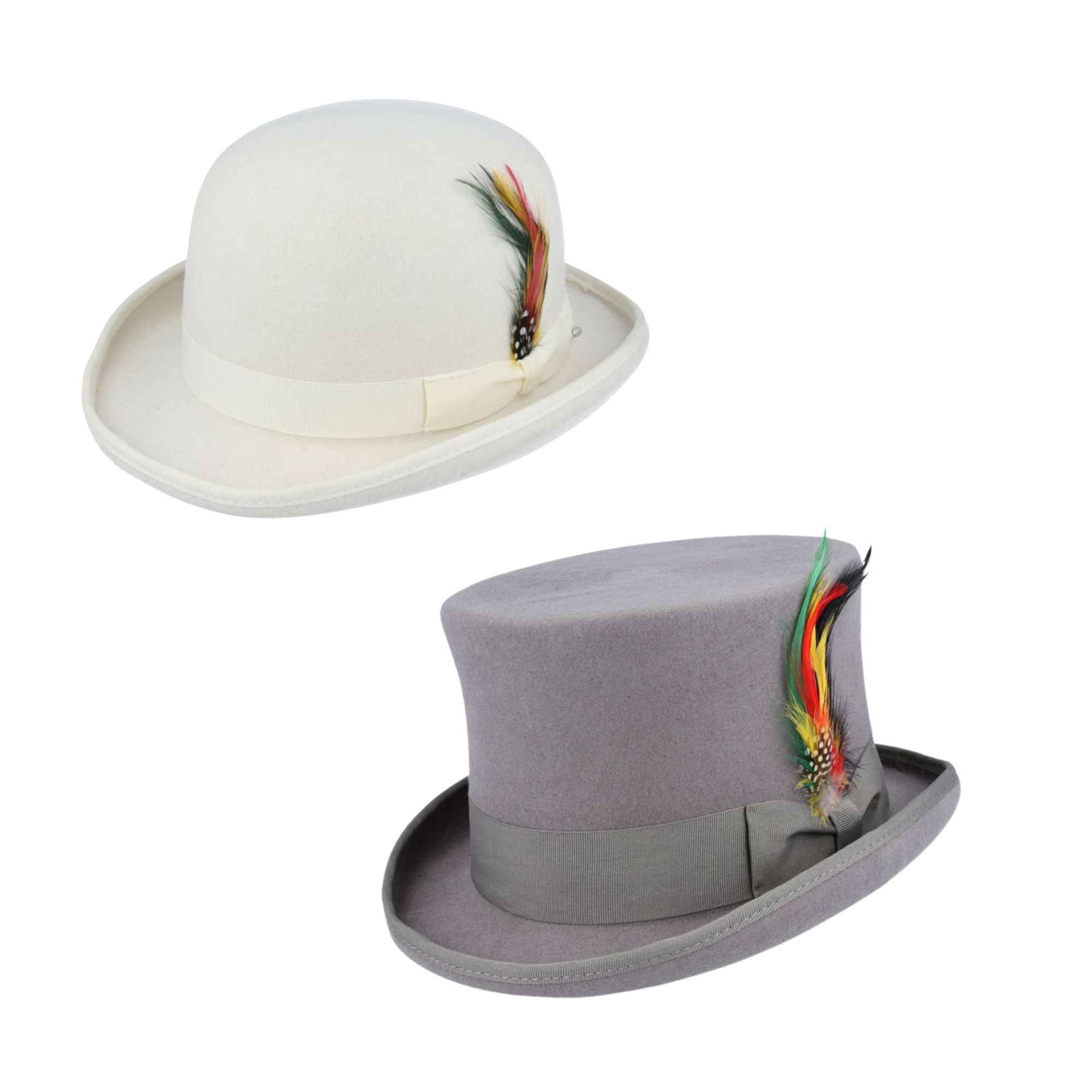 Bowler and top hat bundle front view in wool felt by Novella Hats