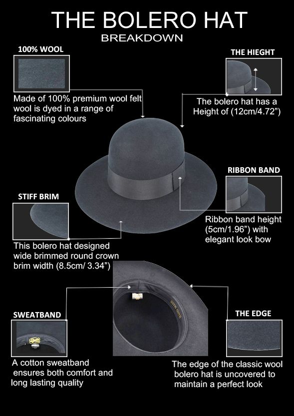 Spanish Bolero Wool Hat | Stiff Flat Brim & Round Crown in Black - all the info about the spanish bolero hat