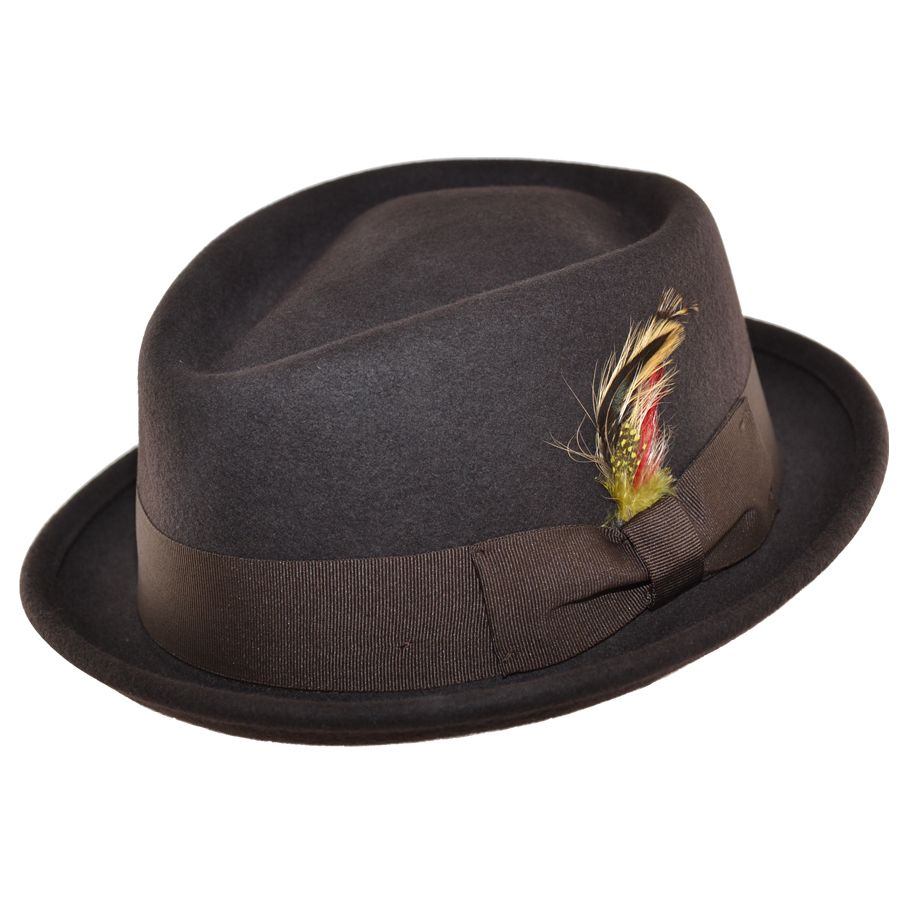 Crushable Wool Felt Diamond Crown Pork Pie Hat. Perfect for travel, this handmade hat features a comfortable cotton sweatband and a removable feather. Available in multiple sizes.

Our Crushable Wool Felt Diamond Crown Pork Pie Hat is packable &amp; perfect for travel, casual wear &amp; special occasions —just take it out of your suitcase, shake and shape, and it’s ready to wear.