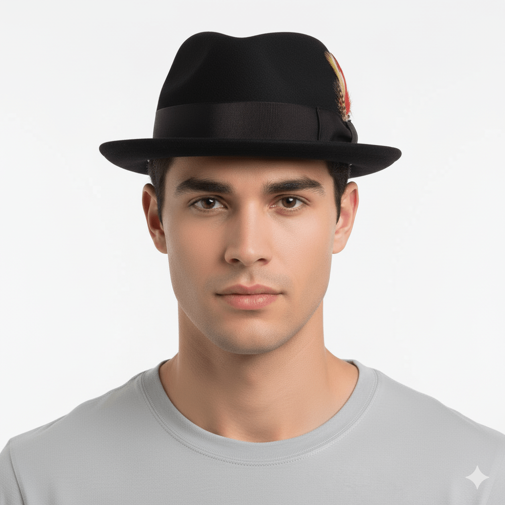 Brown crushable wool trilby hat with a C-crown. This packable hat is made of 100% wool, featuring a cotton sweatband and no lining. Perfect for travel and everyday wear.