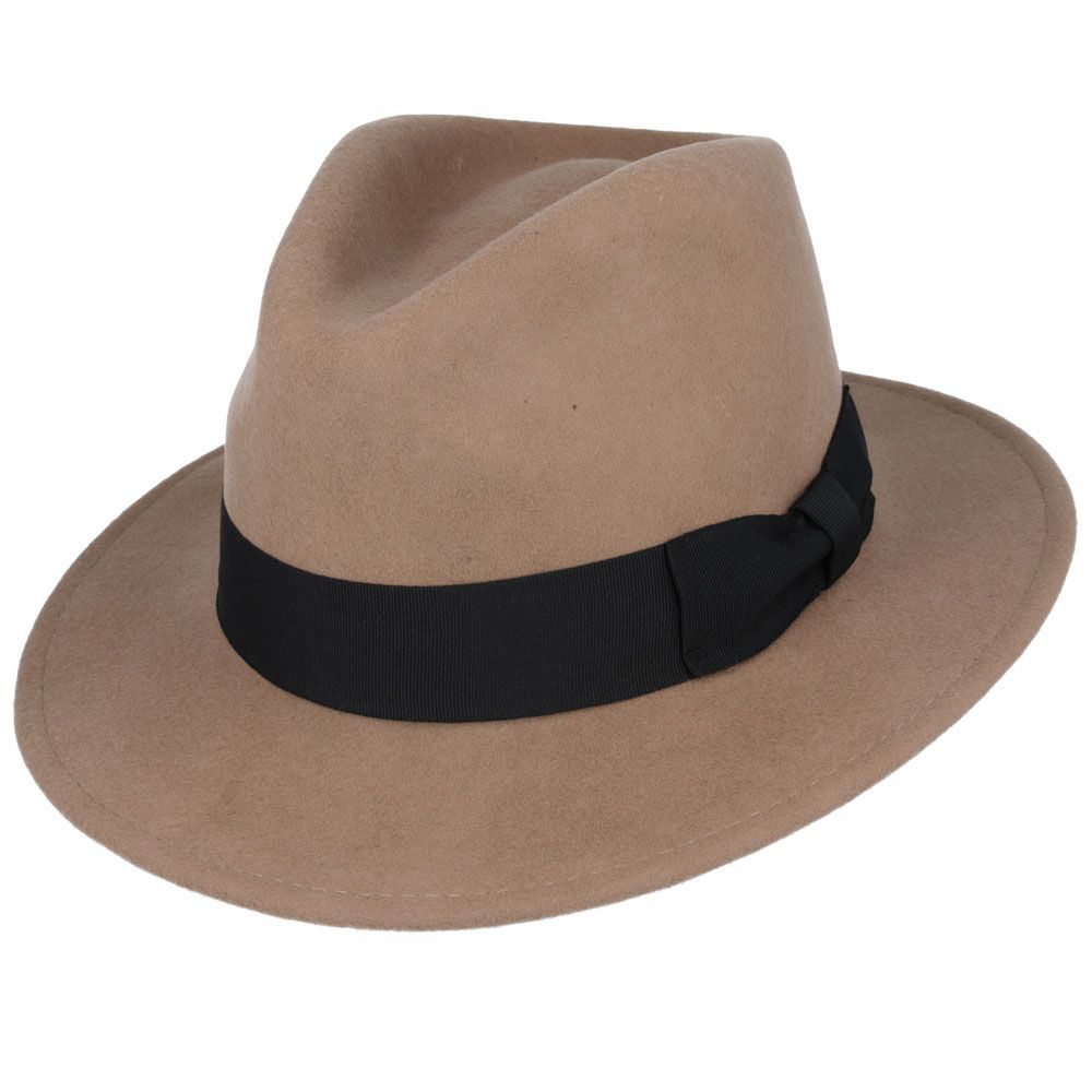 Wool Fedora Hat with Grosgrain Band. Handmade, 100% wool, with a 7cm wide brim and 11cm high crown. Features a comfortable cotton sweatband and black belt band. Packable and versatile. Available in all sizes. Key Features: Material: 100% Wool Style: Wide Brim Fedora Sweatband: Comfortable Cotton Brim.