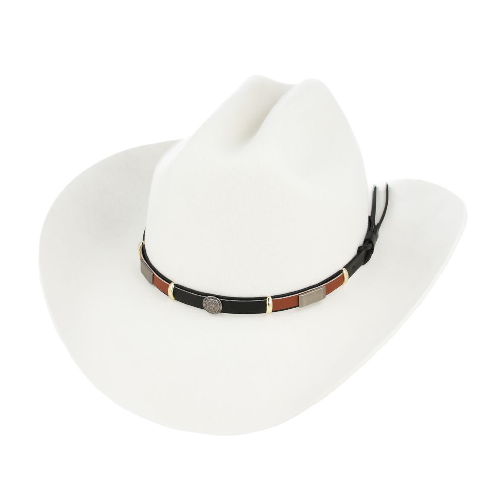 Cattleman Western Cowboy Hat with black and brown leather band - white

