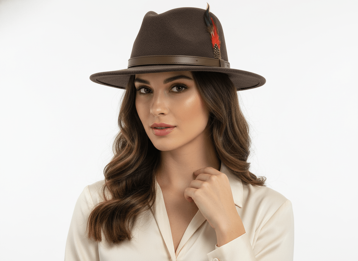 Wool Felt Fedora Hat Handmade - Brown