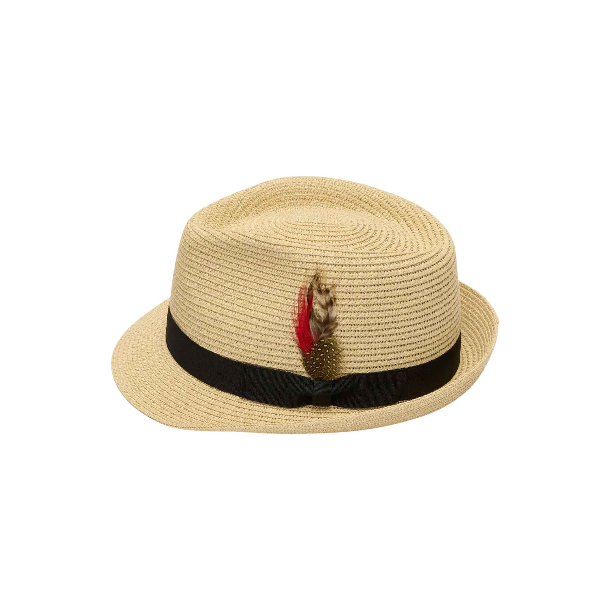 Classic Straw Trilby Fedora Hat – Unisex Summer Sun Hat with Feather