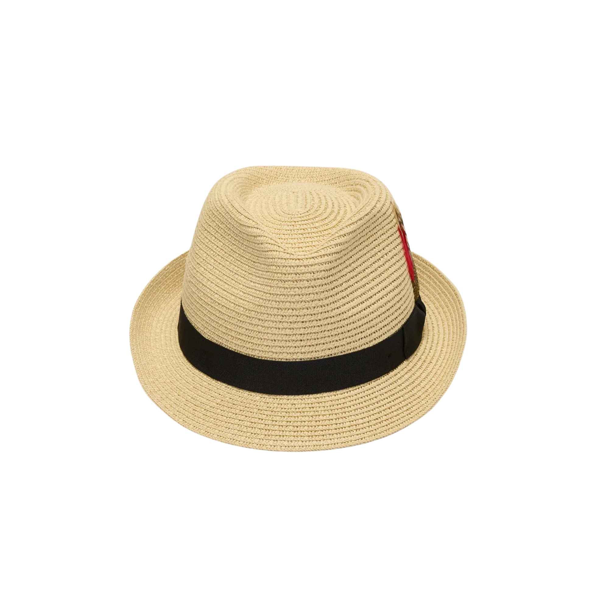 Classic Straw Trilby Fedora Hat – Unisex Summer Sun Hat with Feather