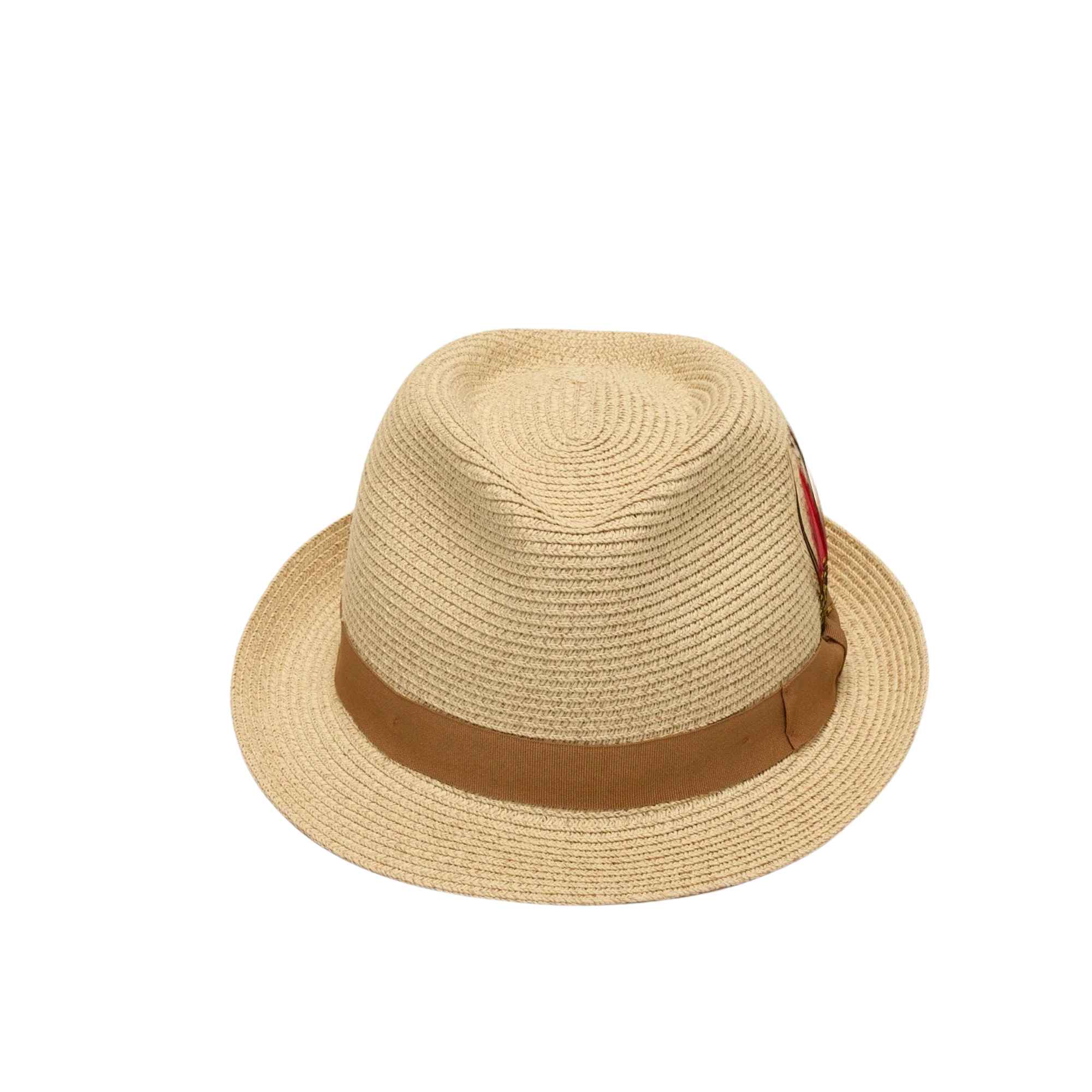 Classic Straw Trilby Fedora Hat – Unisex Summer Sun Hat with Feather