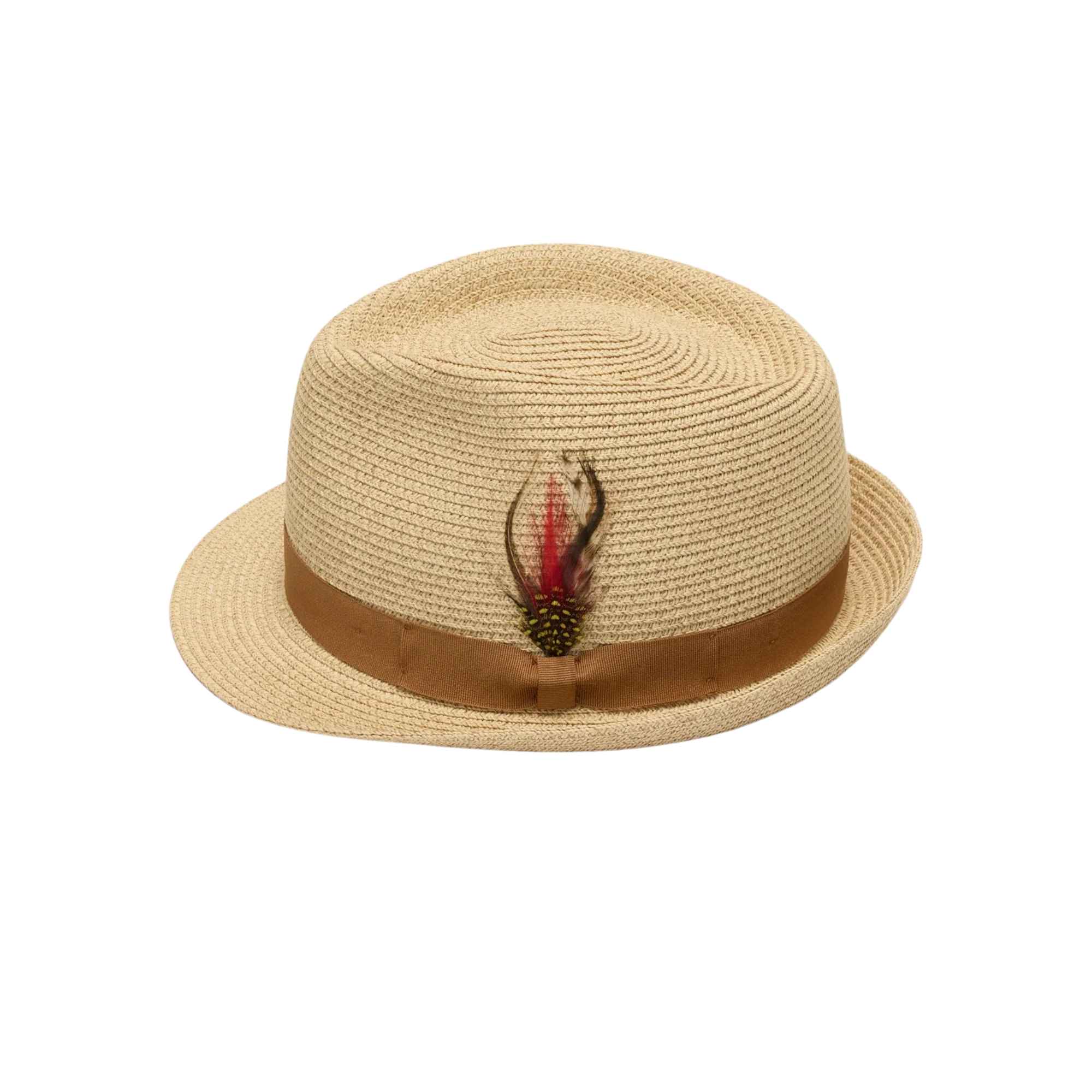 Classic Straw Trilby Fedora Hat – Unisex Summer Sun Hat with Feather