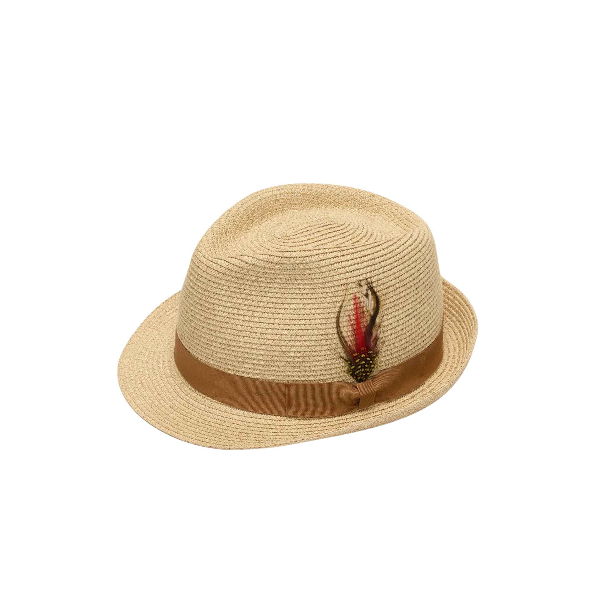 Classic Straw Trilby Fedora Hat – Unisex Summer Sun Hat with Feather
