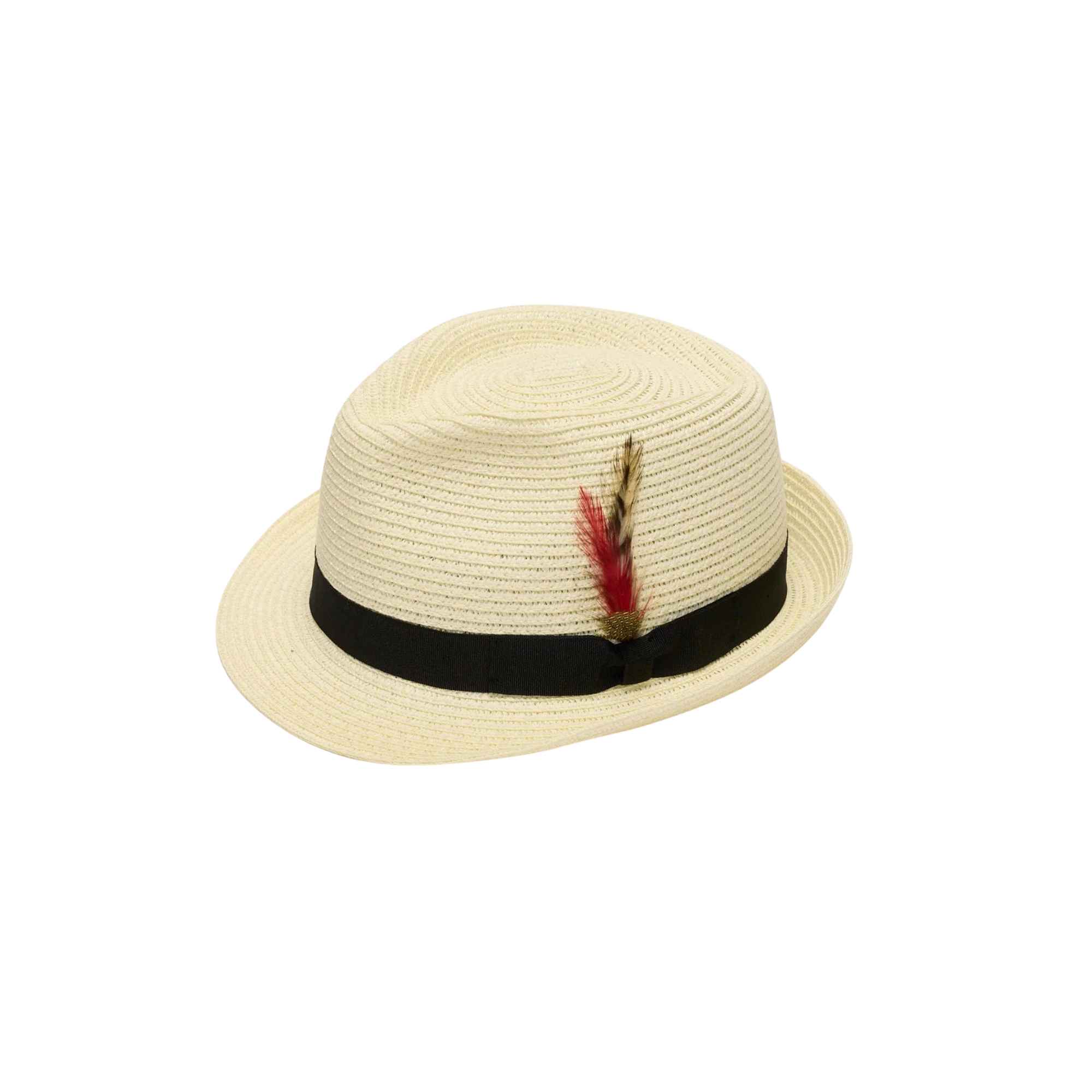 Classic Straw Trilby Fedora Hat – Unisex Summer Sun Hat with Feather