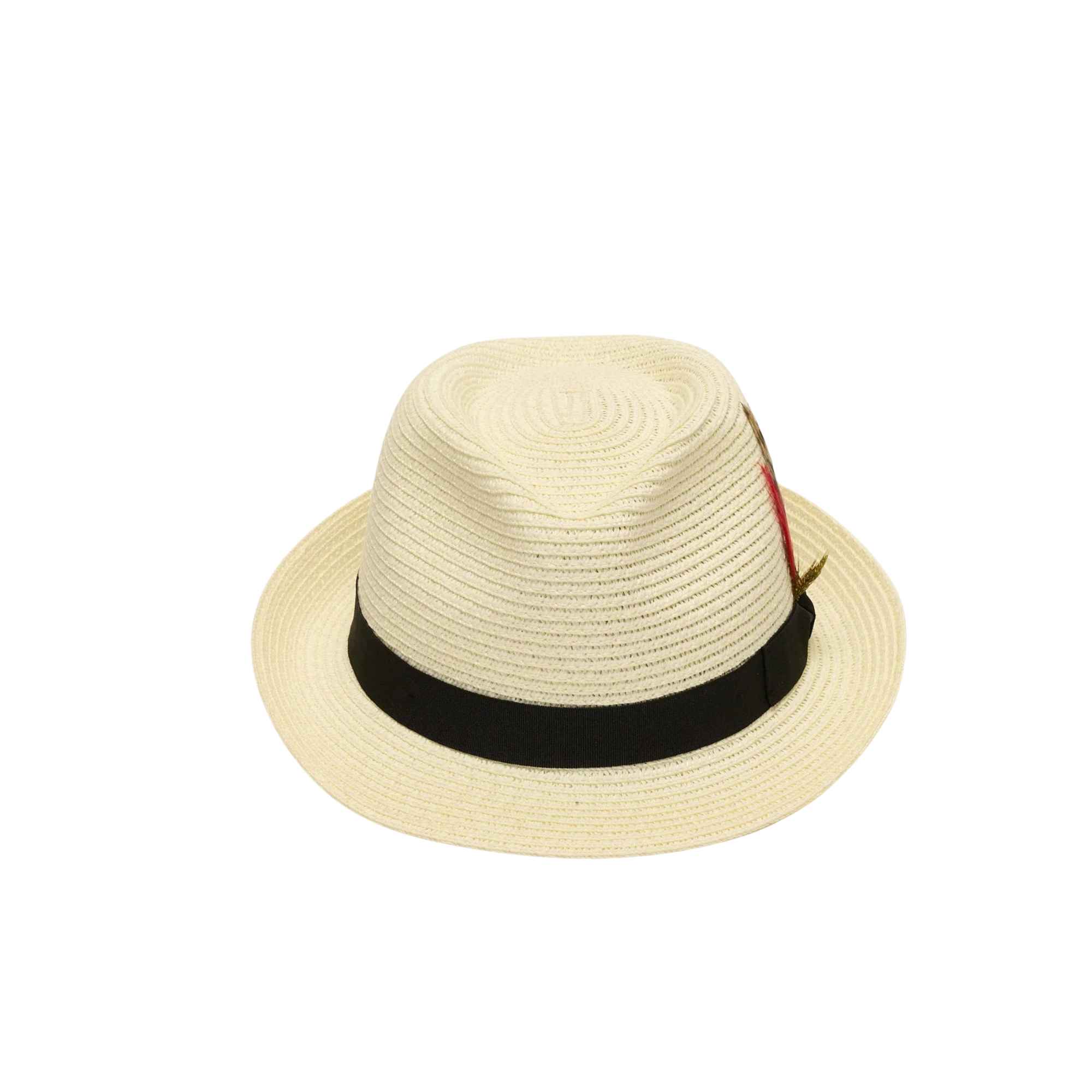 Classic Straw Trilby Fedora Hat – Unisex Summer Sun Hat with Feather