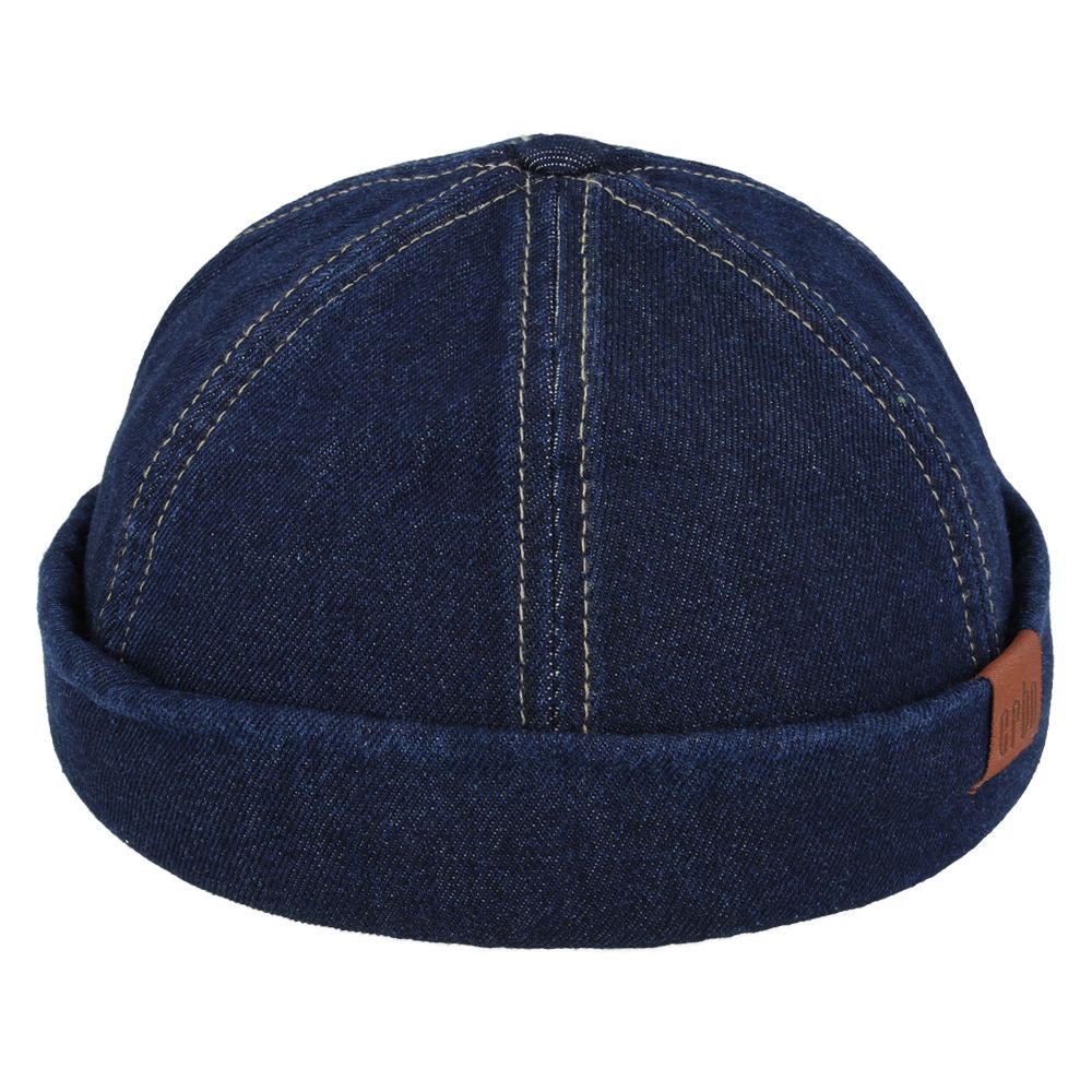 Denim Cotton Docker Cap – Brimless Rolled Cuff Sailor Hat, Adjustable Fit