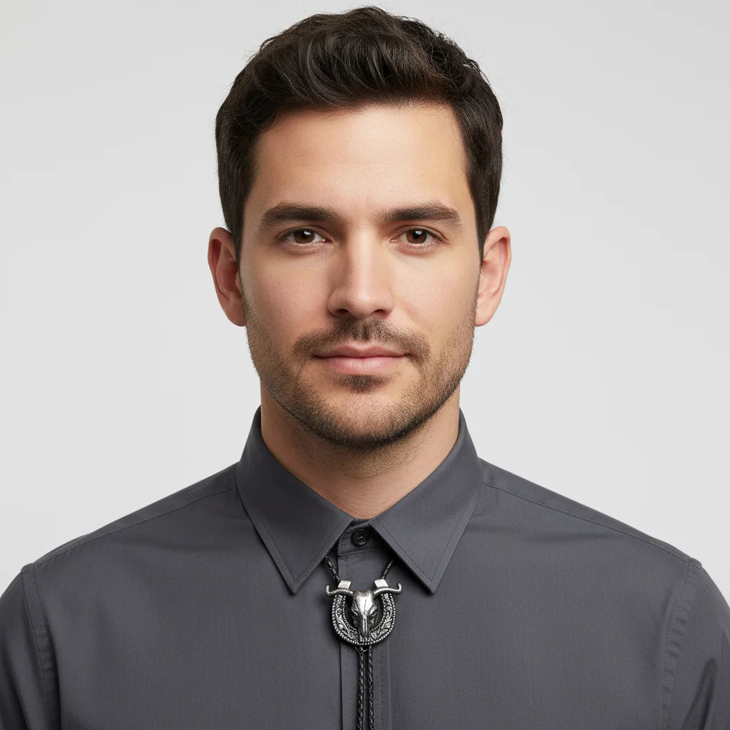 Front view of Cowboy Bolo Tie with decorative slide – Novella Hats
