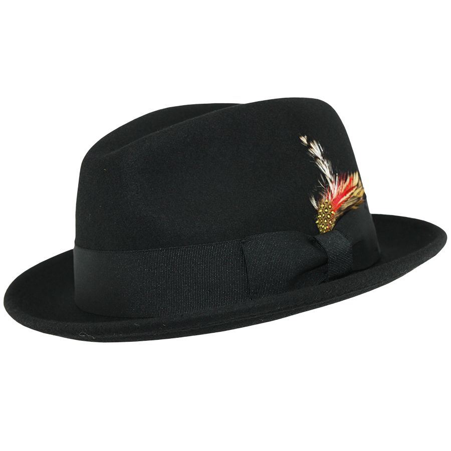 Crushable wool trilby hat with a C-crown. This packable hat is made of 100% wool, featuring a cotton sweatband and no lining. Perfect for travel and everyday wear.

The crushable C-crown trilby hat in black is a stylish and practical accessory. Made from 100% wool, this hat is designed to be packable—simply take it out of a suitcase, shake and shape, and it’s ready to wear. Ideal for both travel and everyday use, this trilby hat combines functionality with timeless style.