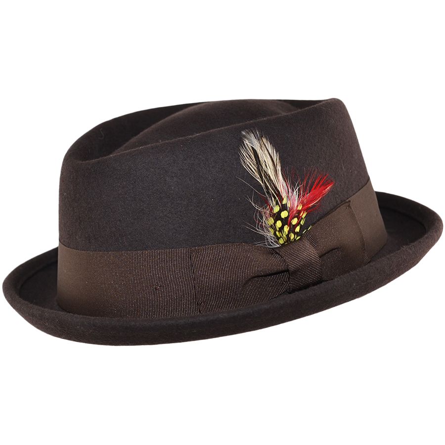 Crushable Wool Felt Diamond Crown Pork Pie Hat. Perfect for travel, this handmade hat features a comfortable cotton sweatband and a removable feather. Available in multiple sizes.

Our Crushable Wool Felt Diamond Crown Pork Pie Hat is packable &amp; perfect for travel, casual wear &amp; special occasions —just take it out of your suitcase, shake and shape, and it’s ready to wear.