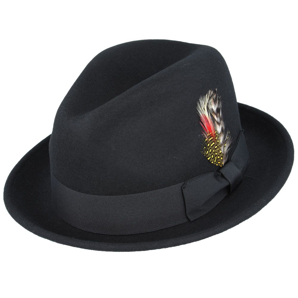 Crushable wool trilby hat with a C-crown. This packable hat is made of 100% wool, featuring a cotton sweatband and no lining. Perfect for travel and everyday wear.

The crushable C-crown trilby hat in black is a stylish and practical accessory. Made from 100% wool, this hat is designed to be packable—simply take it out of a suitcase, shake and shape, and it’s ready to wear. Ideal for both travel and everyday use, this trilby hat combines functionality with timeless style.
