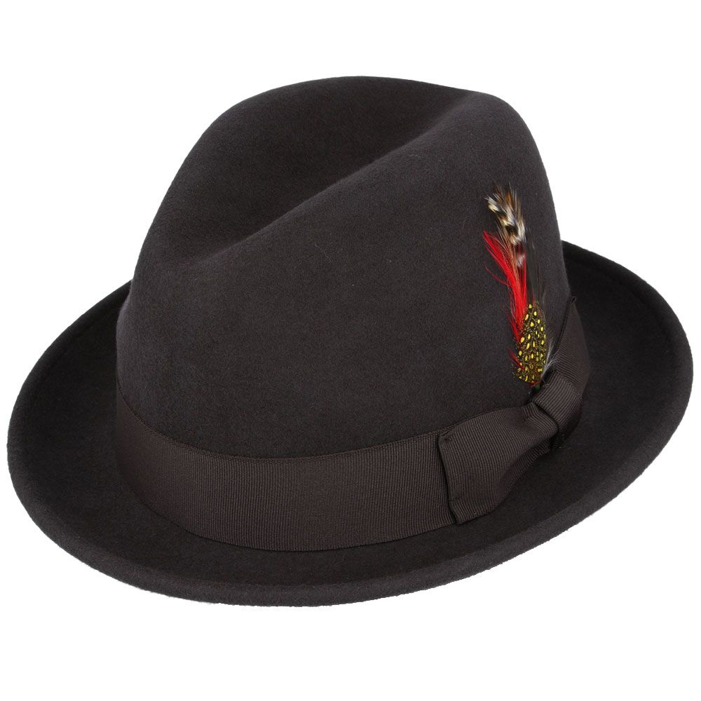 Crushable wool trilby hat with a C-crown. This packable hat is made of 100% wool, featuring a cotton sweatband and no lining. Perfect for travel and everyday wear.

The crushable C-crown trilby hat in black is a stylish and practical accessory. Made from 100% wool, this hat is designed to be packable—simply take it out of a suitcase, shake and shape, and it’s ready to wear. Ideal for both travel and everyday use, this trilby hat combines functionality with timeless style.