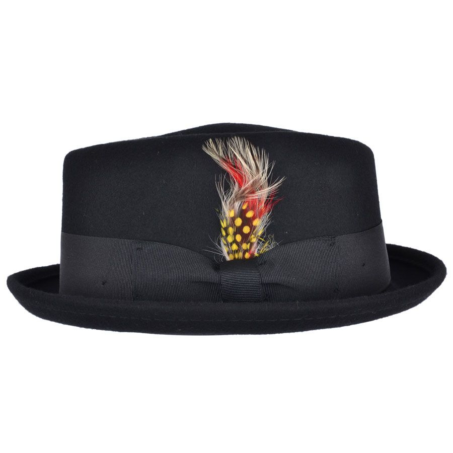 Crushable Wool Felt Diamond Crown Pork Pie Hat. Perfect for travel, this handmade hat features a comfortable cotton sweatband and a removable feather. Available in multiple sizes.

Our Crushable Wool Felt Diamond Crown Pork Pie Hat is packable &amp; perfect for travel, casual wear &amp; special occasions —just take it out of your suitcase, shake and shape, and it’s ready to wear.