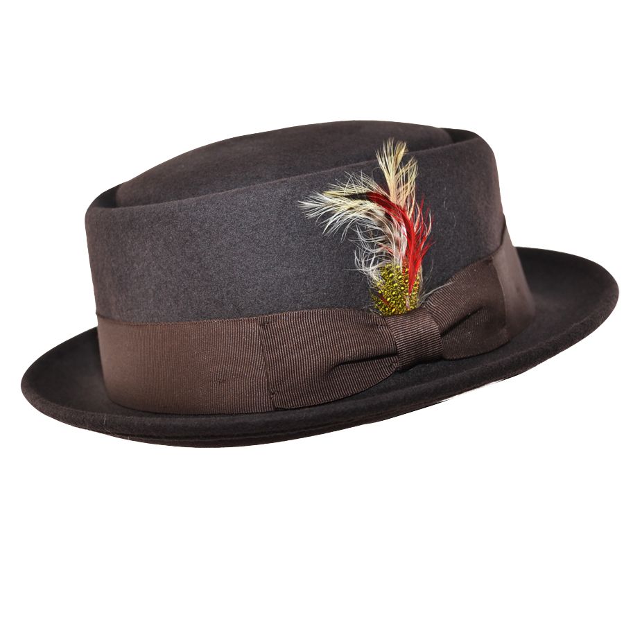 Crushable Wool Felt Diamond Crown Pork Pie Hat. Perfect for travel, this handmade hat features a comfortable cotton sweatband and a removable feather. Available in multiple sizes.

Our Crushable Wool Felt Diamond Crown Pork Pie Hat is packable &amp; perfect for travel, casual wear &amp; special occasions —just take it out of your suitcase, shake and shape, and it’s ready to wear.