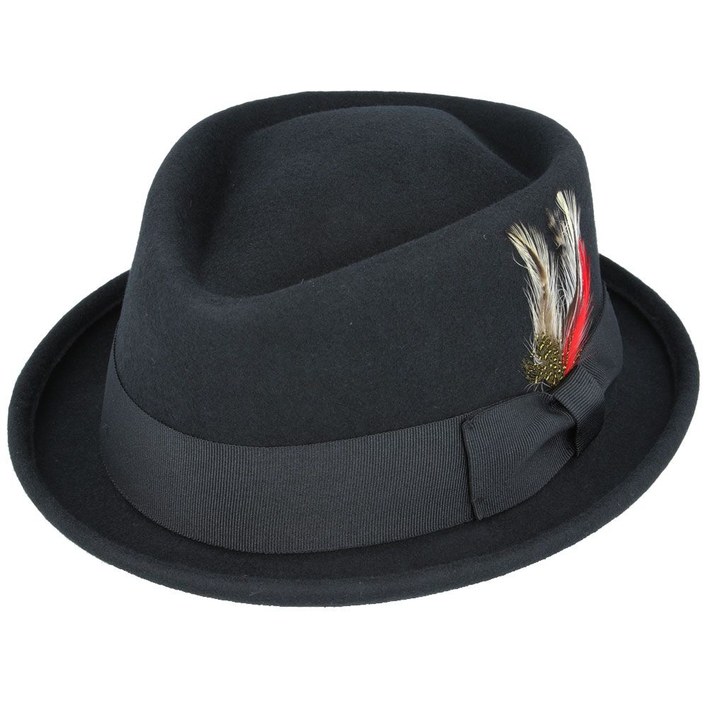 Crushable Wool Felt Diamond Crown Pork Pie Hat. Perfect for travel, this handmade hat features a comfortable cotton sweatband and a removable feather. Available in multiple sizes.

Our Crushable Wool Felt Diamond Crown Pork Pie Hat is packable &amp; perfect for travel, casual wear &amp; special occasions —just take it out of your suitcase, shake and shape, and it’s ready to wear.