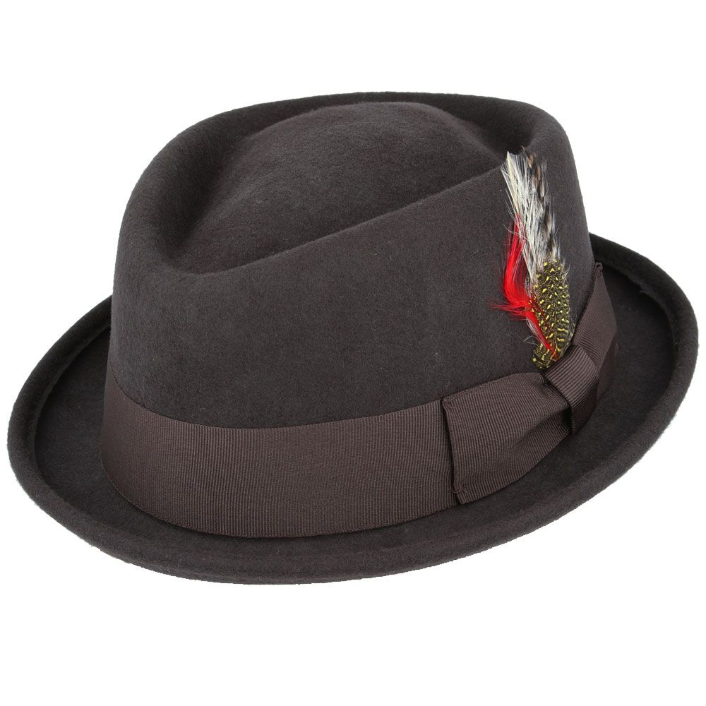 Crushable Wool Felt Diamond Crown Pork Pie Hat. Perfect for travel, this handmade hat features a comfortable cotton sweatband and a removable feather. Available in multiple sizes.

Our Crushable Wool Felt Diamond Crown Pork Pie Hat is packable &amp; perfect for travel, casual wear &amp; special occasions —just take it out of your suitcase, shake and shape, and it’s ready to wear.