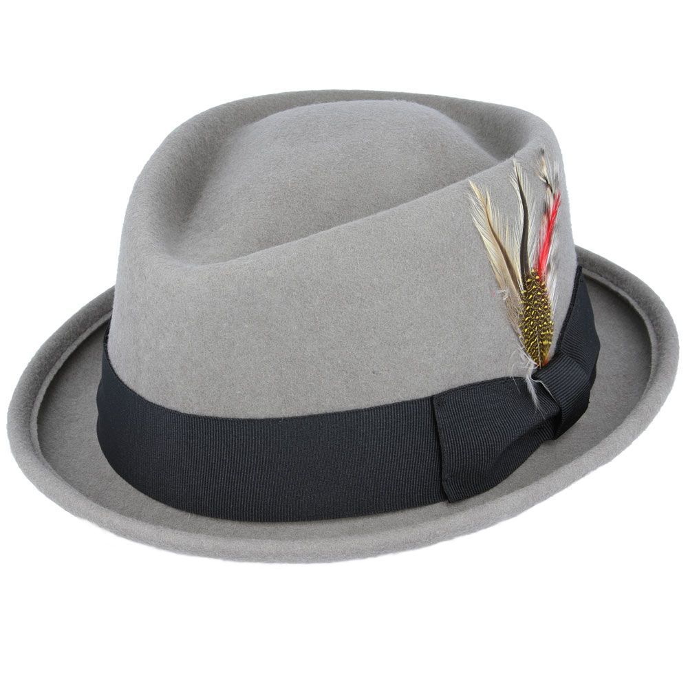 Crushable Wool Felt Diamond Crown Pork Pie Hat. Perfect for travel, this handmade hat features a comfortable cotton sweatband and a removable feather. Available in multiple sizes.

Our Crushable Wool Felt Diamond Crown Pork Pie Hat is packable &amp; perfect for travel, casual wear &amp; special occasions —just take it out of your suitcase, shake and shape, and it’s ready to wear.