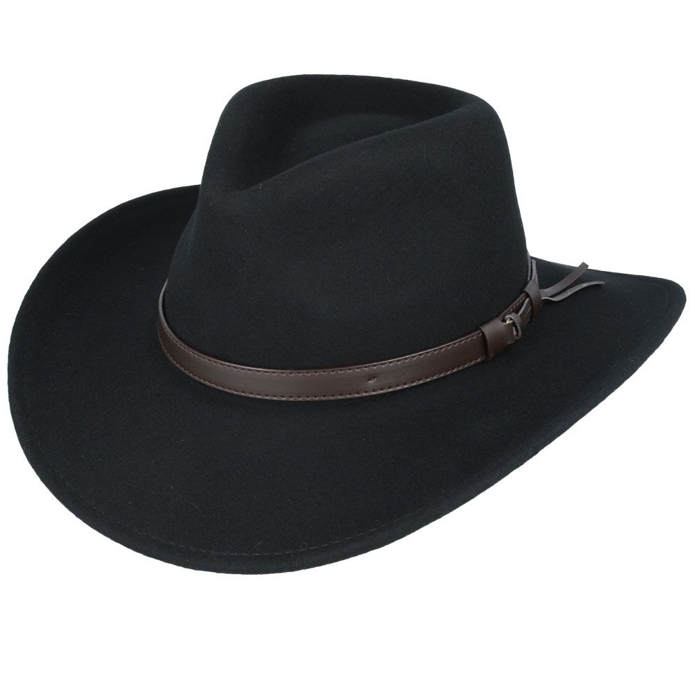 The Crushable Wool Felt Cowboy Hat from the Novella Hats Wool collection combines fashion and function. This handmade hat features a wide brim and high crown, offering both style and practicality. It's packable—just take it out of a suitcase, shake and shape it, and it's ready to wear.